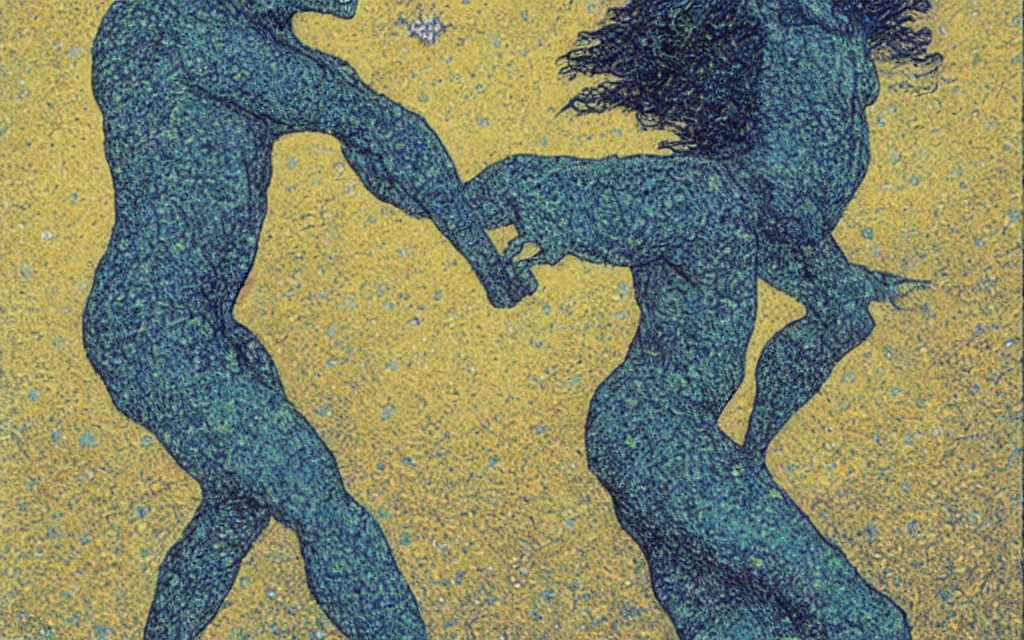 Prompt: the sandman in his true form, made of sand and stars by carlos schwabe and frank miller