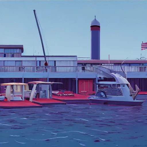 Image similar to yachting club by simon stalenhag