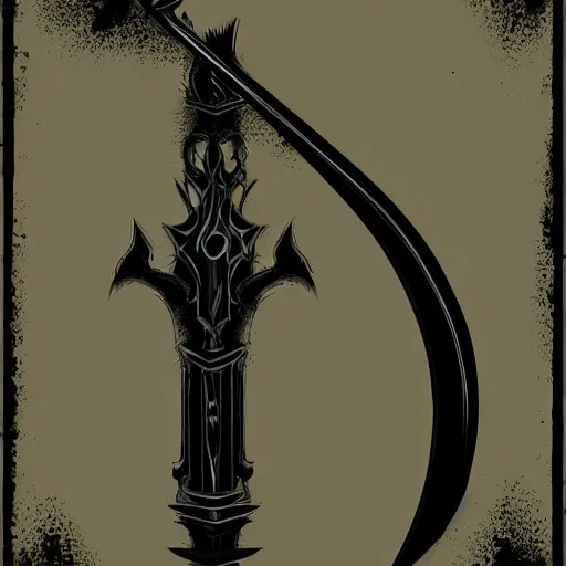 Image similar to an evil black sword, on a blank background. dungeons and dragons illustration