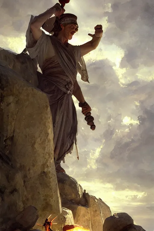 Image similar to ancient roman steve buscemi ascending wearing the civic crown while he levitates and hovers above the ground glowing with power small rocks and pebbles begin lifting off the ground around him, art by anders zorn, wonderful masterpiece by greg rutkowski, beautiful cinematic light, american romanticism by greg manchess, jessica rossier