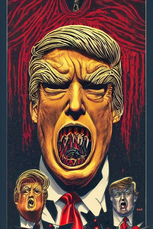 Image similar to donald trump's disgusting true form, horror, high details, intricate details, by vincent di fate, artgerm julie bell beeple, 9 0 s, inking, vintage 6 0 s print, screen print