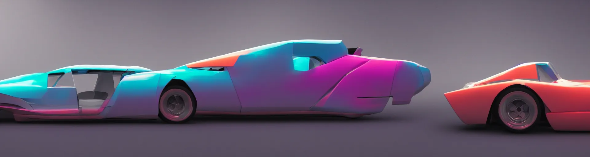 Image similar to side profile of futuristic 80s sports car, synthwave color palette