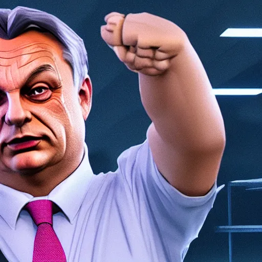 Image similar to Viktor Orban in Fortnite doing the Floss