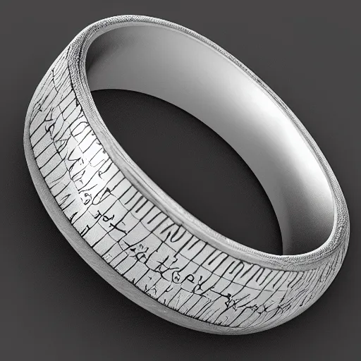 Image similar to the ring from lord if the rings with an imprinted ruler, cm scale imprinted on the inside of the ring, one ring to rule them all, highly detailed, 8 k, trending on artstation, mystic, rpg artwork