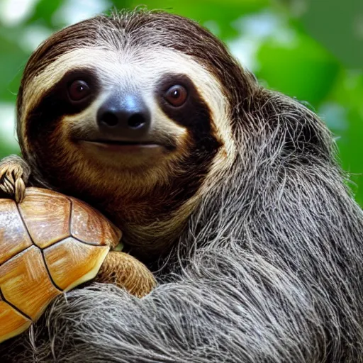 Prompt: a sloth slapping a turtle on his face