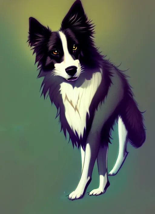 Image similar to wide angle beautiful full body portrait of a cute male anthropomorphic anthro border collie fursona posing in front of a park, character design by charlie bowater, henry asencio, and ross tran, furry art, furaffinity, beautiful, glamor pose, detailed, aesthetic, trending on artstation