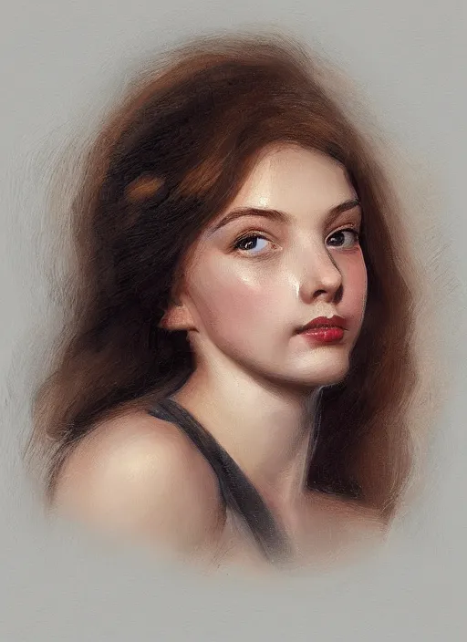 Image similar to a portrait of a cute, playful young woman, head and shoulders, stylized by jana schirmer