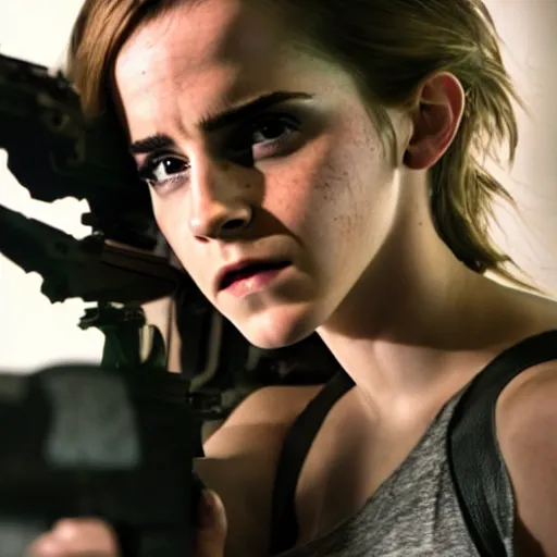 Image similar to Emma Watson as the Terminator, movie scene, XF IQ4, 50mm, F1.4, studio lighting, professional, 8K, Look at all that detail!, Dolby Vision, UHD
