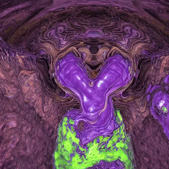 Image similar to detailed shot of inside a cavernous stomach of a giant goddess, the walls purple and pulsing, lots of acid pooling up on the floor, digesting and dissolving a small human as it thrashes in acid, food pov, micro pov, vore, digital art, furry art, anthro art, high quality, 8k 3D realistic, macro art, micro art, Furaffinity, Deviantart, Eka's Portal, G6