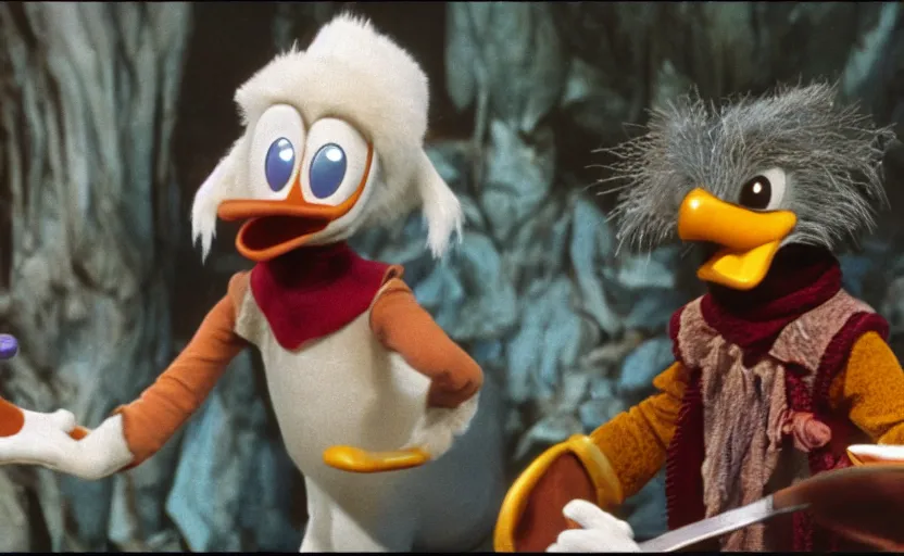 Image similar to a still of donald duck in the dark crystal,