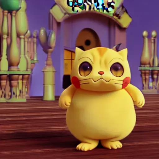 Image similar to garfield the cat as a pokemon, cgi