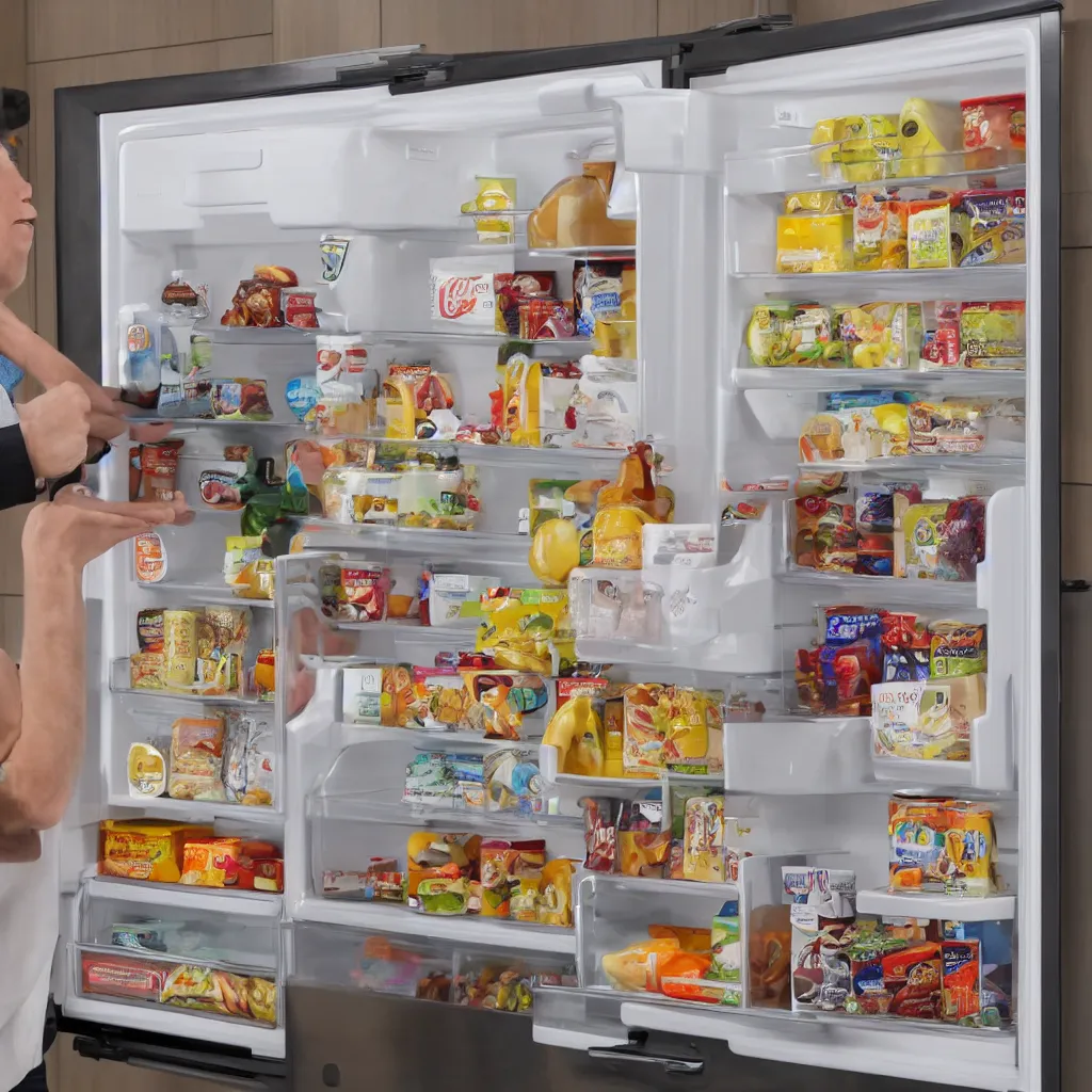 Image similar to kramer opening refrigerator, tv still, 8 k