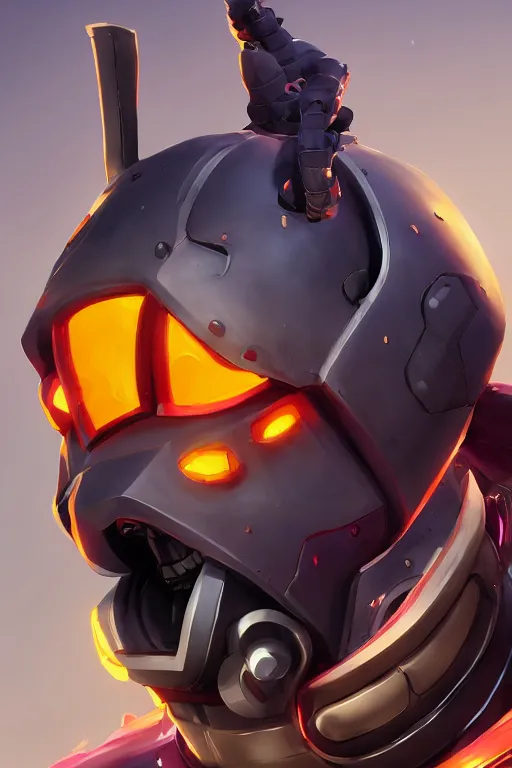 Image similar to epic robot ninja mask helmet stylized as fornite style game design fanart by concept artist gervasio canda, behance hd by jesper ejsing, by rhads, makoto shinkai and lois van baarle, ilya kuvshinov, rossdraws radiating a glowing aura global illumination ray tracing hdr render in unreal engine 5