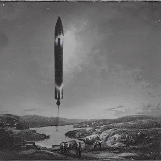 Prompt: 1800s photo of a monkey riding a missile through the sky