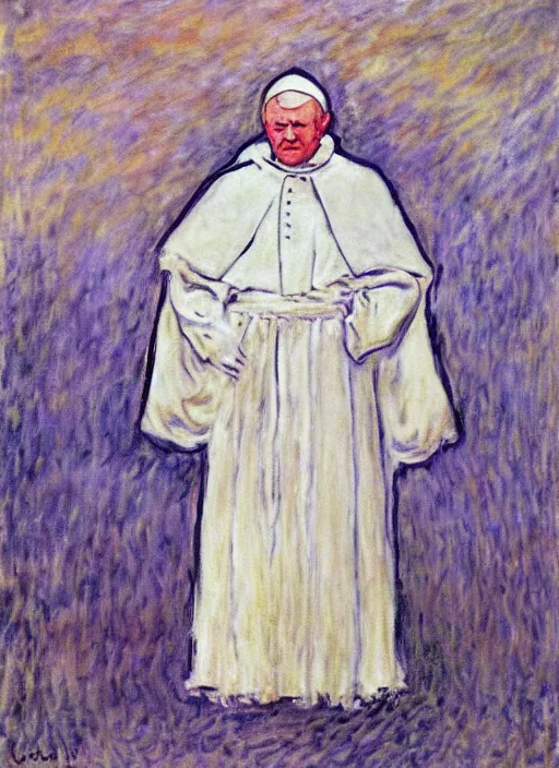 Image similar to white and cape with shoulder pads wearing john paul ii as piccolo from dragon ball z by claude monet