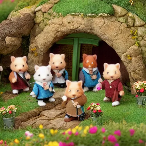 Image similar to lord of the rings calico critters in the shire