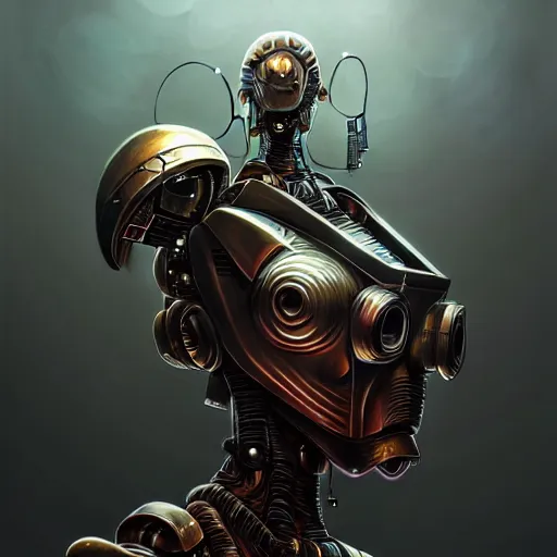 Image similar to low angle shot of a cyberpunk gazmask robot character, intricate, elegant, highly detailed, centered, digital painting, artstation, concept art, smooth, sharp focus, illustration, artgerm, Tomasz Alen Kopera, Peter Mohrbacher, donato giancola, Joseph Christian Leyendecker, WLOP, Boris Vallejo