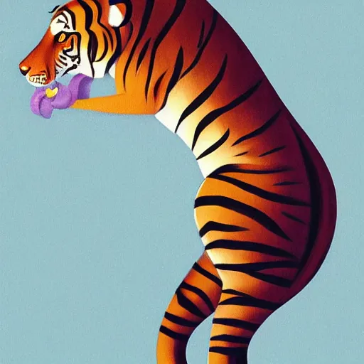 Image similar to an anthropomorphic tiger leaning on a delorean, painting by hsiao - ron cheng,