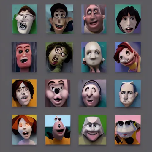 Prompt: low poly, pixar, horror house children faces on wall