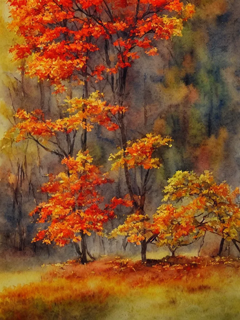 Image similar to autumn watercolor by arti chauhan trending on artstation