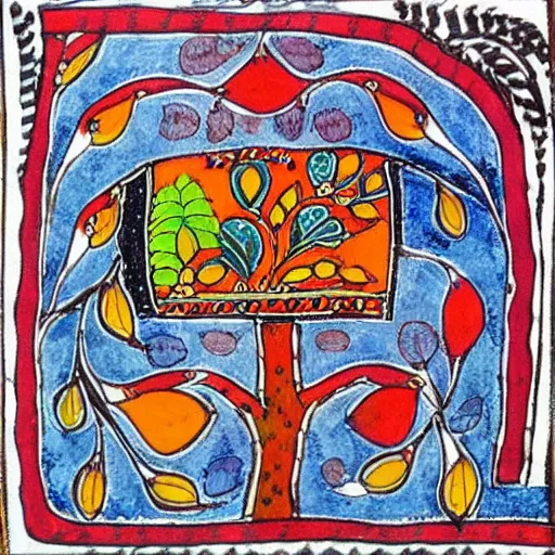 Image similar to “ a madhubani painting ”