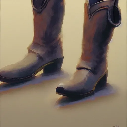 Image similar to spacial cowboy boots, by Craig mullins, Steve Purcell, Ralph McQuarrie. Design. Fashion. Trending on artstation. Centered image, no background