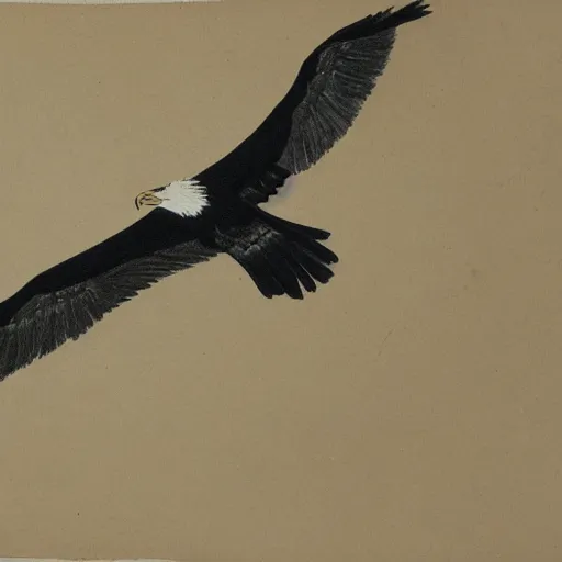 Image similar to drawing of a black eagle flying over a forest