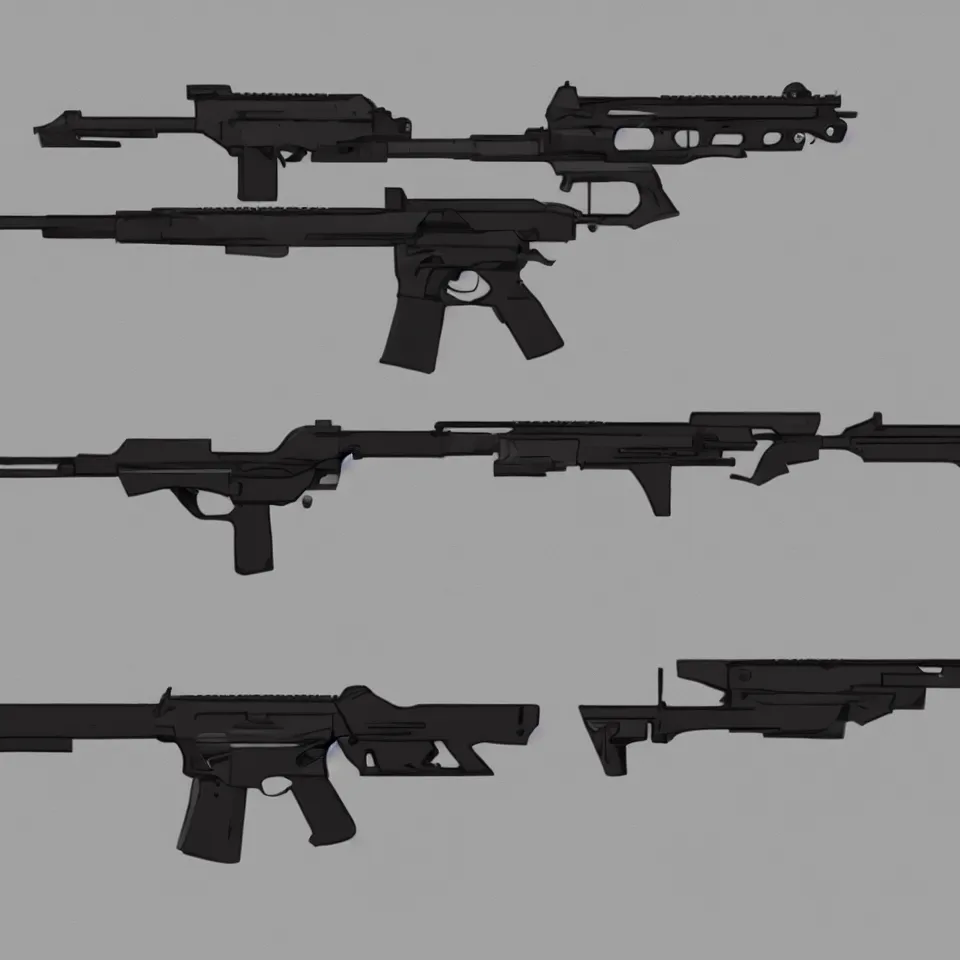 Image similar to concept art minimalist gun rifle weapon design all attachments