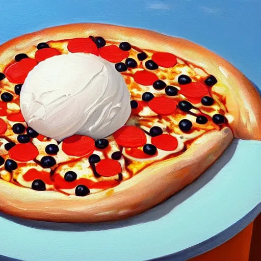 Image similar to photorealistic painting of ice cream pizza, 1 0 8 0 p award - winning painting