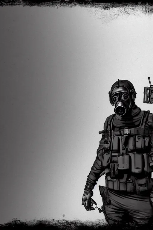 Prompt: british sas operative with the standard s 1 0 gas mask and the black uniform, 8 0 s, artstation, trending on artstation, establishing shot