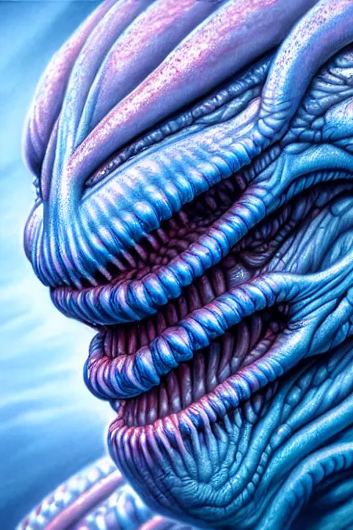 Prompt: hyperrealistic close-up pastel rococo alien! highly detailed concept art eric zener elson peter cinematic hard blue lighting high angle hd 8k sharp shallow depth of field, inspired by David Paul Cronenberg and Zdzisław Beksiński
