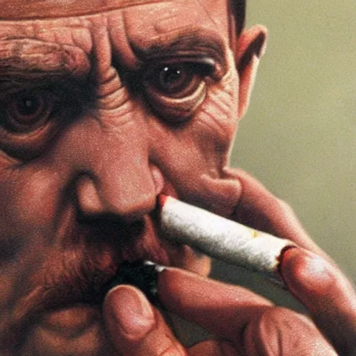 Prompt: a photo of Hitler smoking a fat joint, close up photography, photorealism