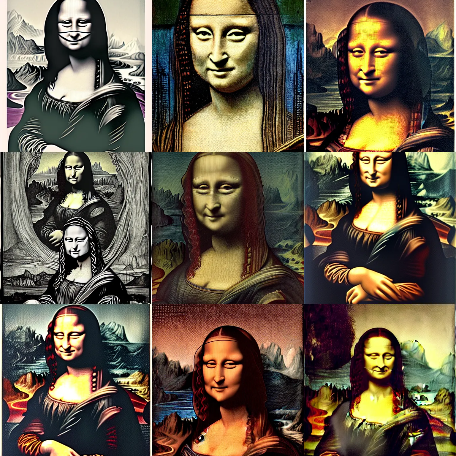 mona lisa ) ) ) ) ) in the style of h. r. | Stable Diffusion