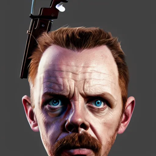 Image similar to simon pegg portrait, horror core, apocalyptic, winchester rifle, sharp focus, fiction, hyper detailed, digital art, trending in artstation, cinematic lighting, studio quality, smooth render, unreal engine 5 rendered, octane rendered, art style and nixeu and wlop and krenz cushart