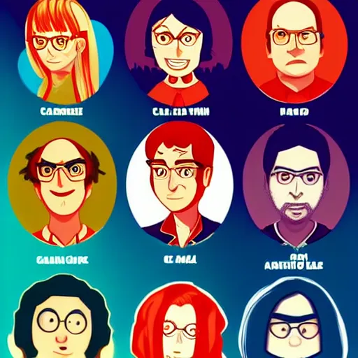 Image similar to characters of The Big Bang Theory illustrated by waveloop, artstation