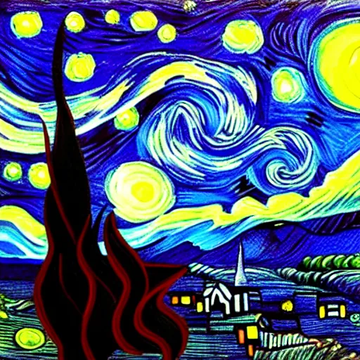 Image similar to a nightsky with a strawberry moon, inspired by starry night, vincent van gogh, 3 d - like