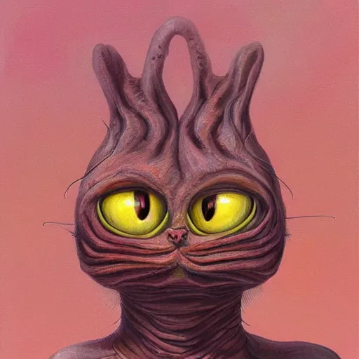 Prompt: painting of an alien cat creature that looks like garfield, in the style of wayne barlowe