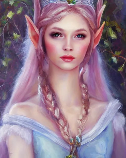 Image similar to a beautiful elf princess, oil painting, by laura sava