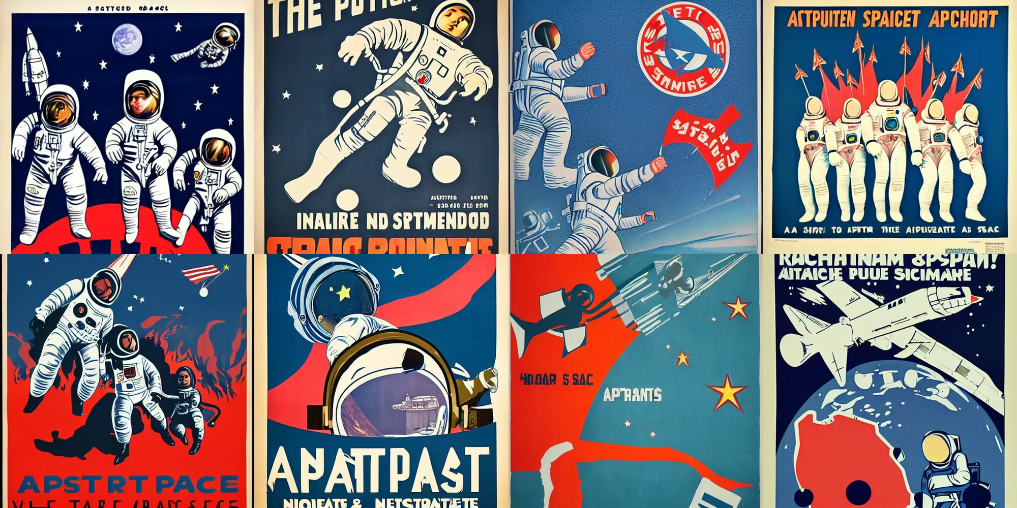 Prompt: radical leftist propaganda poster for astronauts and the space program