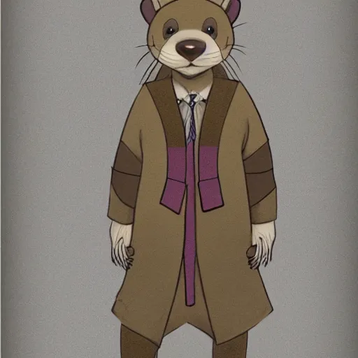 Image similar to master furry artist pastel lines full body portrait character study of the anthro male anthropomorphic otter fursona animal person wearing royal robes