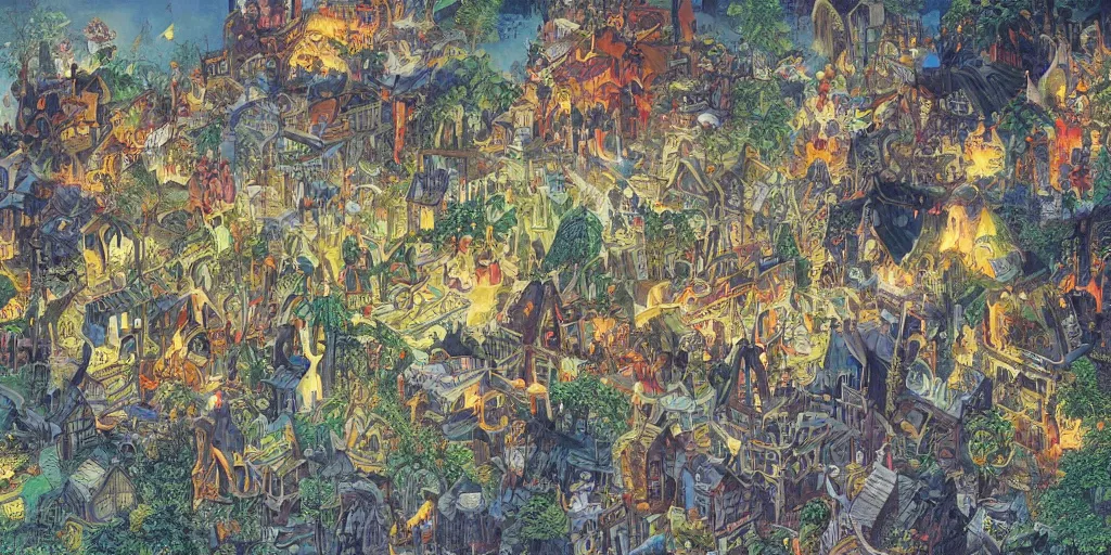 village at night by judy chicago, charles maurice Stable Diffusion