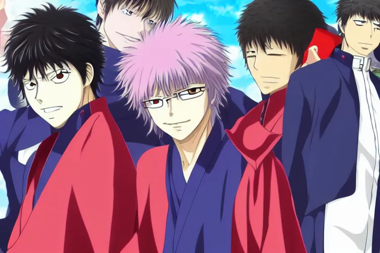 Prompt: Two anime handsome men,Gintama