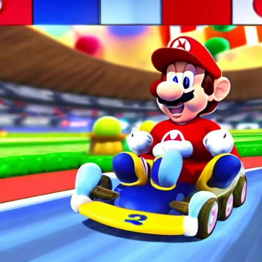 Image similar to Gameplay screenshot of Lionel Messi as toad in Mario Kart, Mushroom hat, Nintendo, Red Bull