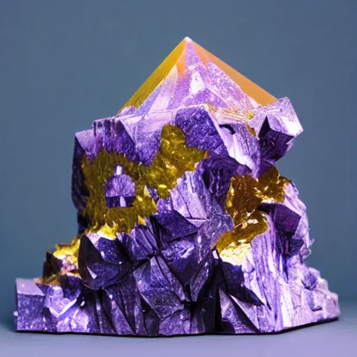 Prompt: Mountainous colossal geode crystal bismuth golem