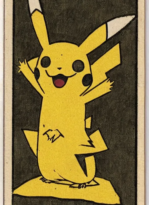 Image similar to creepy pikachu Pokémon card from the 1700s