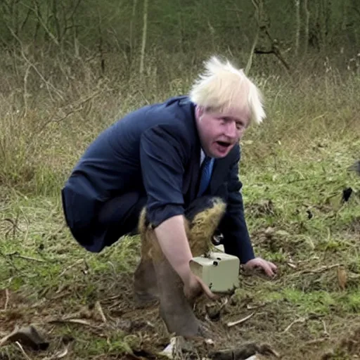 Prompt: Boris Johnson trail cam footage