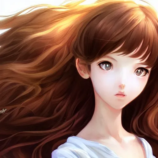 Image similar to cultivator girl with brown hair and luminescent eyes, highly detailed, floating in the air, by Range Murata, artgerm, digital illustration, beautiful, concept art