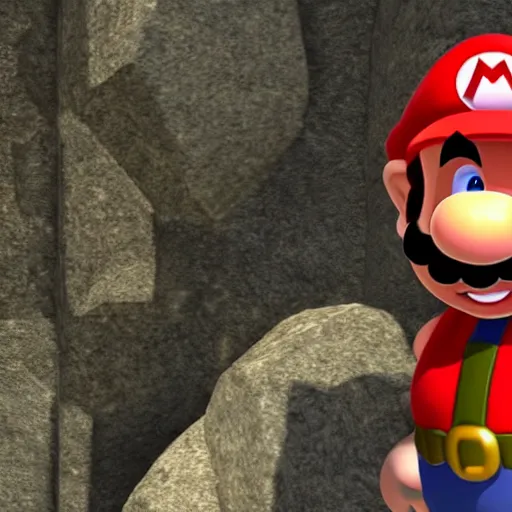 Image similar to still of a mario from super mario videogames as an npc in skyrim, close up