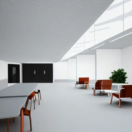 Prompt: isometric view of break room, clean, minimalist, underground, brutalist style, light and shadows, octane render