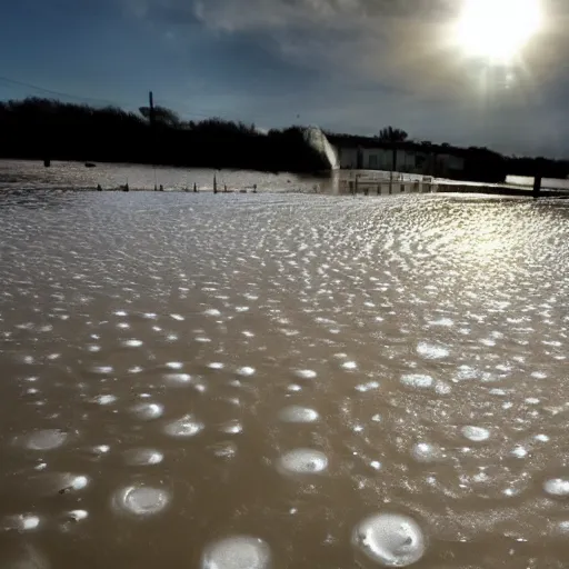 Prompt: picture of milk, milk flood, picture of milky waves of milk flooding through the town